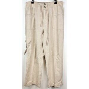 Soft Surroundings Women's Linen Blend Relaxed Wide Leg Cargo Pants Khaki, XL